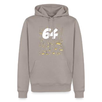 64 Balais Anniversaire Cadeau Homme Ou Femme - Sweat à capuche Premium bio Homme - taupe - Devant - Nico (187cm)