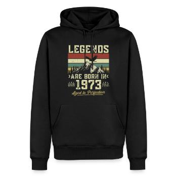 Les légendes sont nées en 1973 - Sweat à capuche Premium bio Homme - noir - Devant - Nico (187cm)