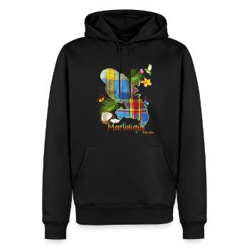 Martinique Madras Tropical Colibri - Sweat à capuche Premium bio Homme - noir - Devant - Nico (187cm)