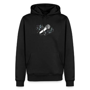 Microphone karaoké chantant chanteur chemise avec des notes - Sweat à capuche Premium bio Homme - noir - Devant - Nico (187cm)