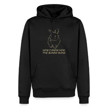 Denglisch Jetzt weiß ich wie der Hase läuft - Männer Premium Bio Hoodie - Schwarz - Vorne - Nico (187cm)