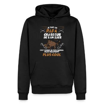 Chasseur cool Humour Chasse au Sanglier - Sweat à capuche Premium bio Homme - noir - Devant - Nico (187cm)