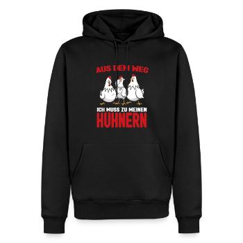 Aus dem weg - ich muss zu meinen Hühnern - Männer Premium Bio Hoodie - Schwarz - Vorne - Nico (187cm)