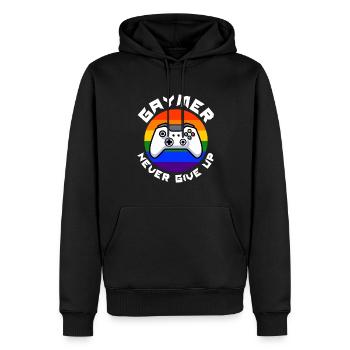 Pour les joueurs et les gaymers - Sweat à capuche Premium bio Homme - noir - Devant - Nico (187cm)