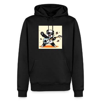 Panda spielt eine Elektrogitarre - Männer Premium Bio Hoodie - Schwarz - Vorne - Nico (187cm)
