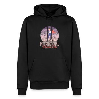 Bonne Journée internationale de la femme le 8. - Sweat à capuche Premium bio Homme - noir - Devant - Nico (187cm)