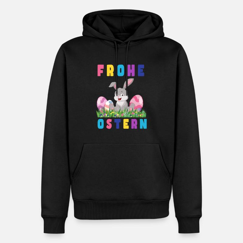 Frohe Ostern Hase bunte Eier - Männer Premium Bio Hoodie - Schwarz