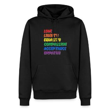 Fier LGBTQ. Déclaration - Sweat à capuche Premium bio Homme - noir - Devant - Nico (187cm)