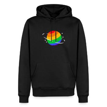 Fier LGBTQ. Opinion - Sweat à capuche Premium bio Homme - noir - Devant - Nico (187cm)