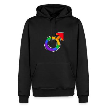 Fier LGBTQ. Opinion - Sweat à capuche Premium bio Homme - noir - Devant - Nico (187cm)