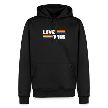 Fier LGBTQ. Opinion - Sweat à capuche Premium bio Homme - noir - Devant - Nico (187cm)