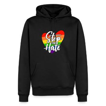 Fier LGBTQ. Opinion - Sweat à capuche Premium bio Homme - noir - Devant - Nico (187cm)