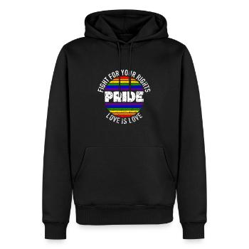 Pride LGBT Liebe gewinnt, wir sind queer und stolz - Männer Premium Bio Hoodie - Schwarz - Vorne - Nico (187cm)