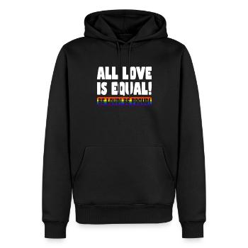 Pride LGBT Liebe gewinnt, wir sind queer und stolz - Männer Premium Bio Hoodie - Schwarz - Vorne - Nico (187cm)