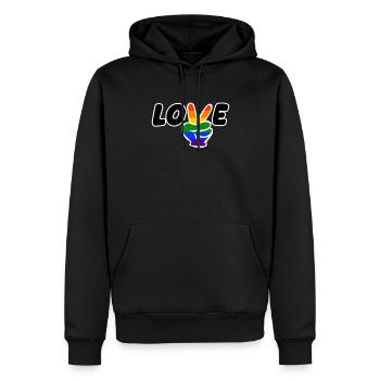 Pride LGBT Liebe gewinnt, wir sind queer und stolz - Männer Premium Bio Hoodie - Schwarz - Vorne - Nico (187cm)