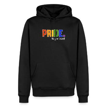Pride LGBT Liebe gewinnt, wir sind queer und stolz - Männer Premium Bio Hoodie - Schwarz - Vorne - Nico (187cm)