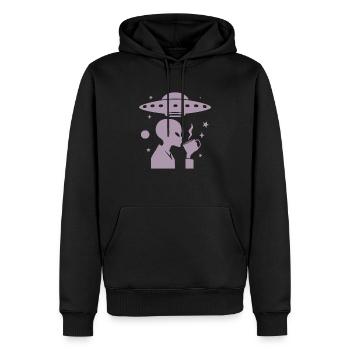 Alien-Silhouette mit Kaffee & UFO - Männer Premium Bio Hoodie - Schwarz - Vorne - Nico (187cm)