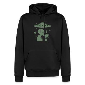 Alien-Silhouette mit Kaffee & UFO - Männer Premium Bio Hoodie - Schwarz - Vorne - Nico (187cm)