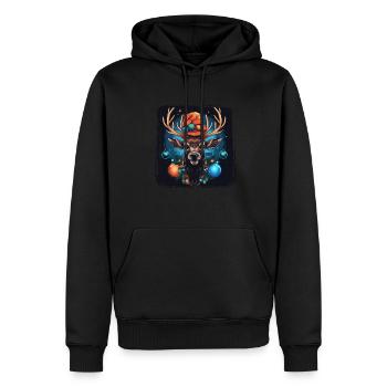 Renne avec boules de Noël et chapeau - Sweat à capuche Premium bio Homme - noir - Devant - Nico (187cm)