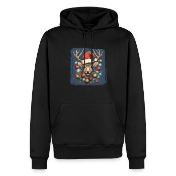Rentier mit Weihnachtskugeln und Mütze - Männer Premium Bio Hoodie - Schwarz - Vorne - Nico (187cm)