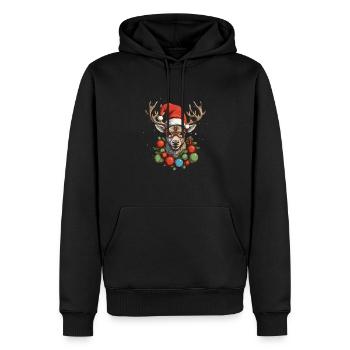 Rentier mit Weihnachtskugeln und Mütze - Männer Premium Bio Hoodie - Schwarz - Vorne - Nico (187cm)