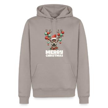 Rentier mit Weihnachtskugeln und Mütze - Männer Premium Bio Hoodie - Taupe - Vorne - Nico (187cm)