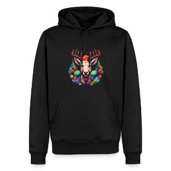 Renne avec boules de Noël et chapeau - Sweat à capuche Premium bio Homme - noir - Devant - Nico (187cm)