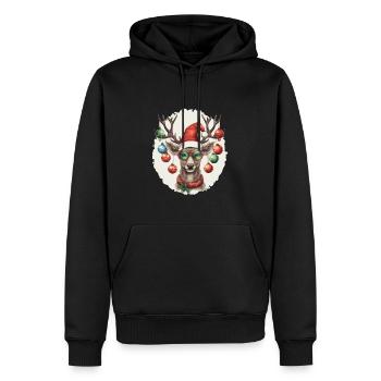 Renne avec boules de Noël et chapeau - Sweat à capuche Premium bio Homme - noir - Devant - Nico (187cm)