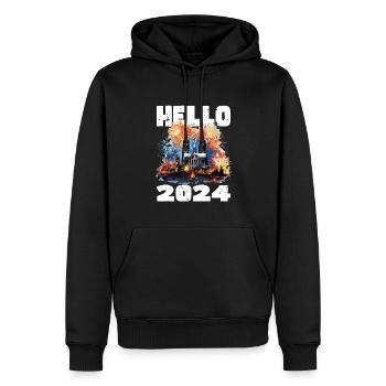 Happy New Year with fireworks in Cologne - Men’s Premium Organic Hoodie - black - Front - Nico (187cm)