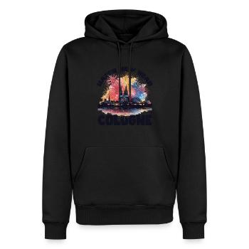 Bonne année avec feux d’artifice à Cologne - Sweat à capuche Premium bio Homme - noir - Devant - Nico (187cm)