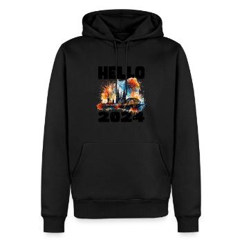 Bonne année avec feux d’artifice à Cologne - Sweat à capuche Premium bio Homme - noir - Devant - Nico (187cm)