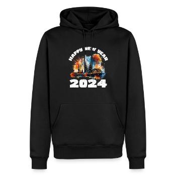 Bonne année avec feux d’artifice à Cologne - Sweat à capuche Premium bio Homme - noir - Devant - Nico (187cm)