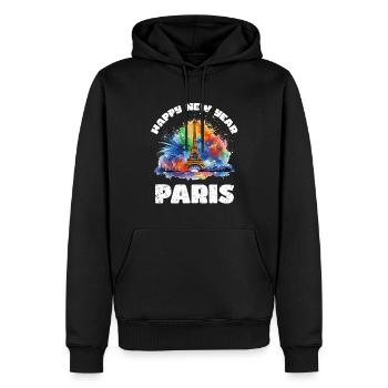 Bonne année avec feu d’artifice à Paris - Sweat à capuche Premium bio Homme - noir - Devant - Nico (187cm)