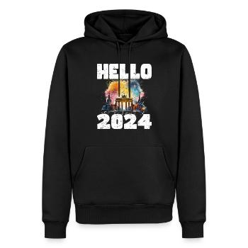 Bonne année avec feux d’artifice à Berlin - Sweat à capuche Premium bio Homme - noir - Devant - Nico (187cm)