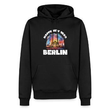 Bonne année avec feux d’artifice à Berlin - Sweat à capuche Premium bio Homme - noir - Devant - Nico (187cm)