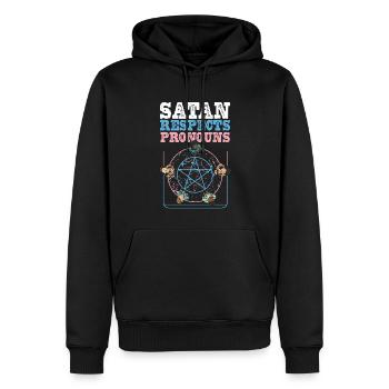 Satan Respektiert Pronomen Satanisches Pentagramm - Männer Premium Bio Hoodie - Schwarz - Vorne - Nico (187cm)