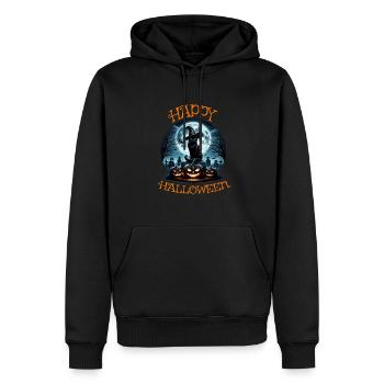 Chat effrayé, pas de friandises, juste des tours d’Halloween - Sweat à capuche Premium bio Homme - noir - Devant - Nico (187cm)