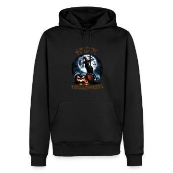 Chat effrayé, pas de friandises, juste des tours d’Halloween - Sweat à capuche Premium bio Homme - noir - Devant - Nico (187cm)