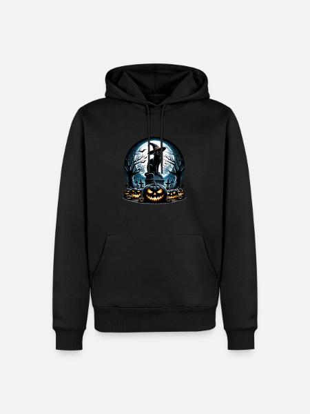 Joyeux Halloween, chat effrayé - Sweat à capuche Premium bio Homme - noir