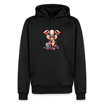 Schwein auf Traktor Gartenbau Rasenmäher Spaß - Männer Premium Bio Hoodie - Schwarz - Vorne - Nico (187cm)