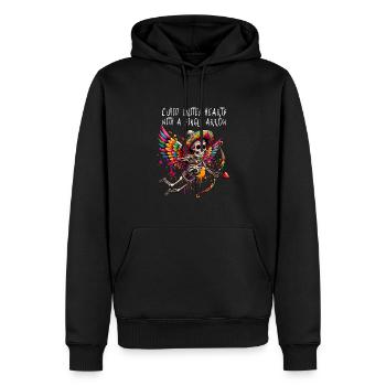 Cupidon unit les cœurs d’une seule flèche - Sweat à capuche Premium bio Homme - noir - Devant - Nico (187cm)