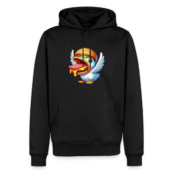 Lustige Ente mit Burger auf dem Kopf - Männer Premium Bio Hoodie - Schwarz - Vorne - Nico (187cm)