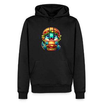 Mignon T-Rex Burger Fantaisiste Drôle Restauration rapide - Sweat à capuche Premium bio Homme - noir - Devant - Nico (187cm)
