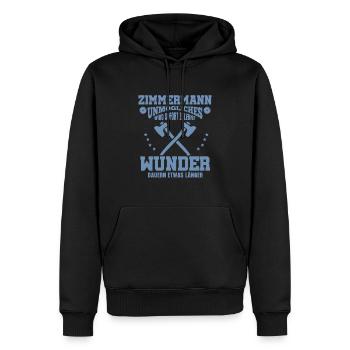 Zimmermann – Unmögliches wird sofort erledigt - Männer Premium Bio Hoodie - Schwarz - Vorne - Nico (187cm)