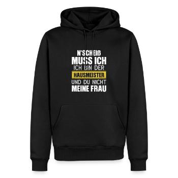Witziger Hausmeister Spruch - Männer Premium Bio Hoodie - Schwarz - Vorne - Nico (187cm)