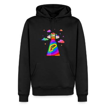 Kidcore Aesthetic Alien UFO Kidnapping Mushroom - Men’s Premium Organic Hoodie - black - Front - Nico (187cm)