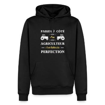 agriculteur perfection humour agricole homme drole - Sweat à capuche Premium bio Homme - noir - Devant - Nico (187cm)