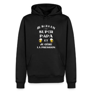 super papa biere humour fete des peres alcool - Sweat à capuche Premium bio Homme - noir - Devant - Nico (187cm)