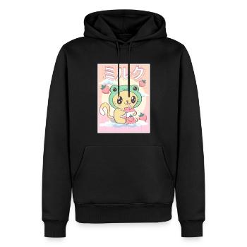 Japanese Aesthetic Kawaii Katze Frog Erdbeermilch - Männer Premium Bio Hoodie - Schwarz - Vorne - Nico (187cm)