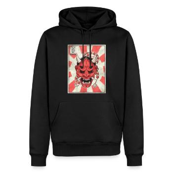 Timbre-poste japonais esthétique Demon Oni Mask - Sweat à capuche Premium bio Homme - noir - Devant - Nico (187cm)